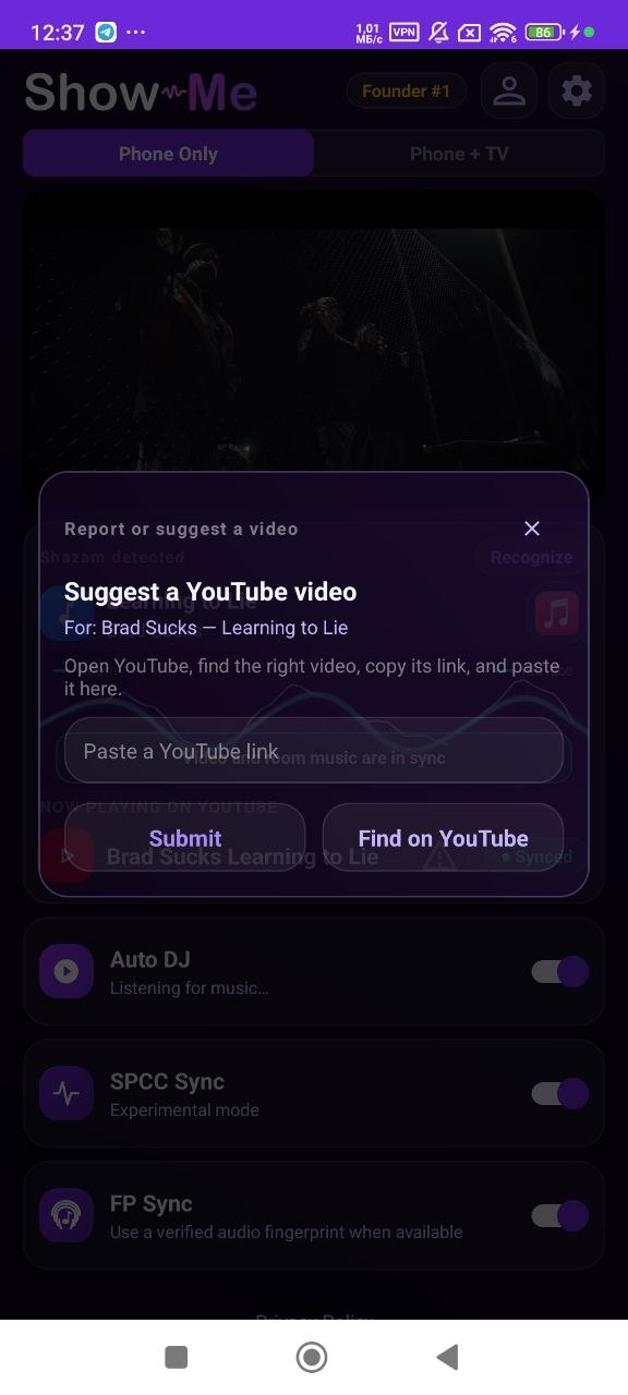 ShowMe screen for choosing a different video for a song